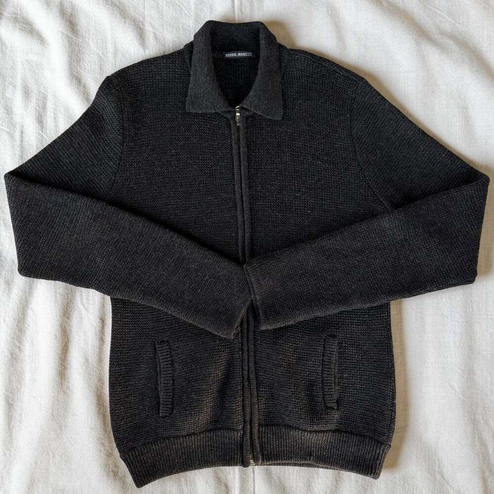 Bruno Manetti Wool Silk Blend Full Zip Knit Cardigan - Picture 1 of 8